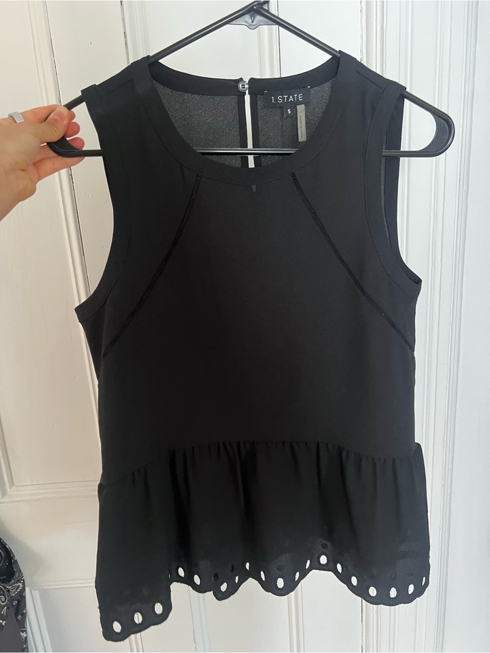 1. State Eyelet Hem Peplum Top